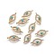 Brass Links, with Enamel and Micro Pave Cubic Zirconia, Long-Lasting Plated, Eye, Turquoise, Real 18K Gold Plated, 7x17x2mm, Hole: 1mm