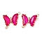 Brass Pave Faceted Glass Connector Charms, Golden Tone Butterfly Links, Fuchsia, 20x22x5mm, Hole: 1.2mm