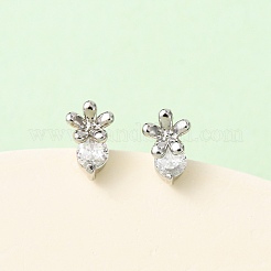 Серьги-гвоздики в форме цветка с микропаве из прозрачных кубических цирконий из латуни EJEW-L278-07P