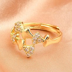 Регулируемые кольца для женщин с микропаве из латуни и кубическими цирконами&nbsp;RJEW-Z113-27G