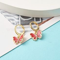 Серьги-кольца Huggie с подвесками и эмалью в виде бабочки&nbsp;EJEW-JE04725