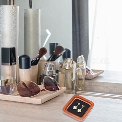 Квадратный деревянный поднос для хранения ювелирных изделий с тканевым ковриком из микрофибры внутри&nbsp;ODIS-WH0030-37A-02