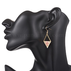 Серьги-подвески из стеклянных бусин в форме ромба с треугольником&nbsp;EJEW-MZ00654
