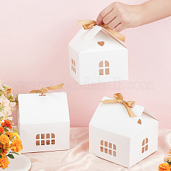 Складная подарочная коробка из крафт-бумаги в форме домика с полым окном и лентой&nbsp;AJEW-WH0166-88B
