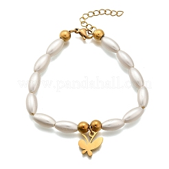 Браслеты с подвесками в виде бабочек из нержавеющей стали 304 для женщин BJEW-C098-08G