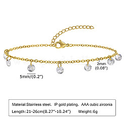 Цепочка из нержавеющей стали 304 с плоскими круглыми подвесками-браслетами из кубического циркония&nbsp;WG525D3-02