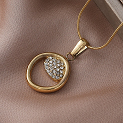 Женские ожерелья с подвеской в виде кольца из нержавеющей стали 304 с кристаллами и стразами&nbsp;AQ7220