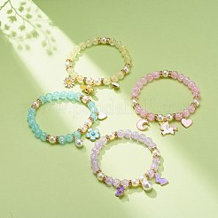 Акриловый браслет с искусственным жемчугом и подвесками из сплава эмали для женщин BJEW-JB08447