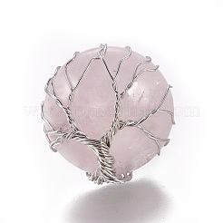 Регулируемые естественно розового кварца кольца перста RJEW-L090-A12