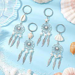 2 комплект брелоков из сплава в тибетском стиле с натуральными ракушками и синтетической бирюзой KEYC-SP0001-33