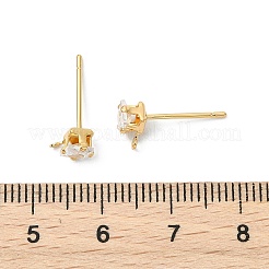 Квадратная фурнитура для сережек-гвоздиков из латуни с прозрачным кубическим цирконием&nbsp;XGR0103G-115G