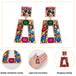 3 пара сережек-гвоздиков в форме прямоугольника с трапециевидными подвесками и стразами двух цветов&nbsp;EJEW-AN0001-03