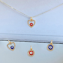 8 шт. 4 стиля латунные подвески с микропаве из прозрачного кубического циркония с изображением сглаза&nbsp;KK-DC0002-64