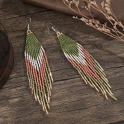 Серьги-кисточки из градиентных стеклянных бусин в богемном стиле&nbsp;QE2744