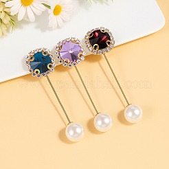 3 шт. 3-х цветные плоские круглые латунные броши-булавки со стразами&nbsp;JEWB-HY0001-49