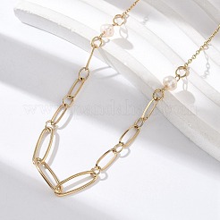 Ожерелья из овальной цепочки из нержавеющей стали 304 и стеклянного жемчуга для женщин NJEW-A045-04G-1