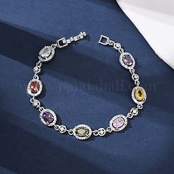 Браслеты-цепочки из овальной латуни с микропаве из кубических цирконий для женщин&nbsp;BJEW-D387-04P-06