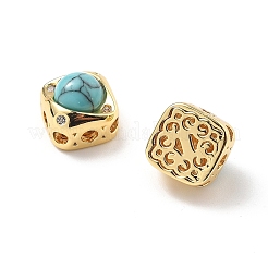 Латунные многорядные звенья с ромбом цвета синтетической бирюзы KK-B129-26B-01G