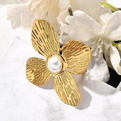 Кольцо-манжета из нержавеющей стали с цветком для женщин RJEW-R006-02G