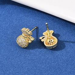 Серьги-гвоздики из латуни с микропаве из прозрачных кубических цирконий&nbsp;EJEW-F400-11G