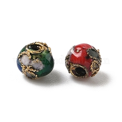 Винтажные круглые бусины ручной работы с цветочным узором в технике перегородчатой эмали&nbsp;CLB-XCP0001-02