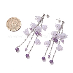 3 пара акриловых сережек-гвоздиков с кисточками в виде цветка EJEW-TA00648