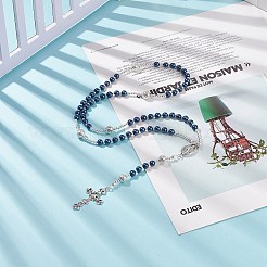 Ожерелье из четок из натуральной лавы и стеклянного жемчуга NJEW-TA00041-03