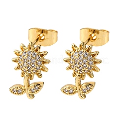 Серьги-гвоздики в форме цветка с микропаве из прозрачных кубических цирконий из латуни EJEW-K267-33G