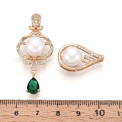 Латунные подвески с микропаве из кубического циркония и искусственного жемчуга ABS KK-T072-59G
