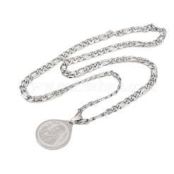 Ожерелья с подвеской в виде капли с узором «Отец Святой Бенедикт» из нержавеющей стали 201 для мужчин и женщин NJEW-K283-19P