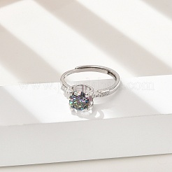 Регулируемые кольца из стерлингового серебра с родиевым покрытием и муассанитом для женщин RJEW-U038-07P