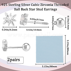 2 пара 925 серег-цветка из стерлингового серебра с микропаве из прозрачных кубических цирконий в форме хряща&nbsp;EJEW-BBC0001-57P