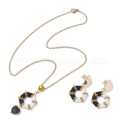 Шестиугольные стеклянные бусины серьги и подвески ожерелья комплекты SJEW-MZ00005