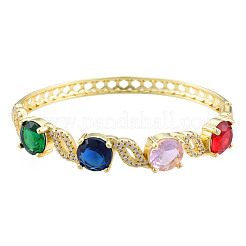 Браслет с плоским круглым цирконием и листом на петлях&nbsp;BJEW-N012-049