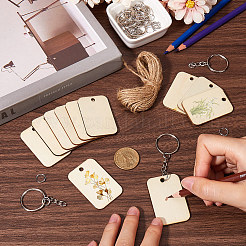 50 подвеска из натурального необработанного дерева тополя с 50 железными разъемными кольцами для ключей с 50 соединительными кольцами из нержавеющей стали 304 с 2 пучками 2-слойного джутового шнура&nbsp;DIY-SP0001-67A