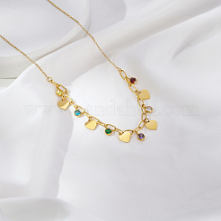 Легкие роскошные ожерелья из нержавеющей стали с разноцветными кубическими цирконами в форме сердца с кисточками для женщин на каждый день GN8905-2