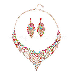 Комплекты из цепочек-ожерелий из цветочного сплава со стразами и серег-гвоздиков WGB5361-01