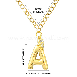 304 нержавеющая сталь прозрачный кубический цирконий сердце и буква подвеска панцирное ожерелье цепочка для женщин NJEW-FS00012-27P