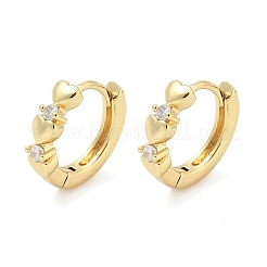 Серьги-кольца из латуни с микропаве и прозрачным кубическим цирконием в форме сердца EJEW-Z102-26G