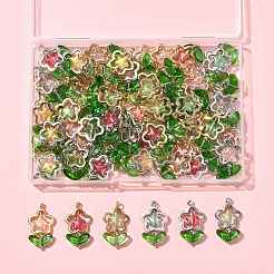 70 шт. подвески из латунного стекла в форме цветка&nbsp;PALLOY-FS00057