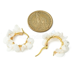 Плетеные серьги-кольца с кусочками натурального лунного камня EJEW-JE04940-24