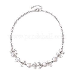 Ожерелья из сплава с плоской круглой жемчужиной и бантом NJEW-JN04812