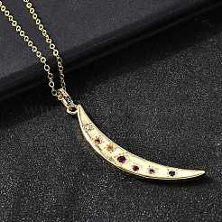 Женские подвески в виде луны из латуни с микропаве из разноцветных кубических цирконий NJEW-D311-02A-G