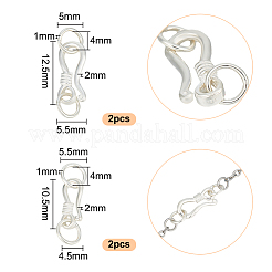 4 шт. 2 стиля 925 S-образные застежки-крючки из стерлингового серебра STER-GO0001-16