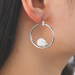 Серьги-кольца из нержавеющей стали 304 с бусинами в форме ежа&nbsp;EJEW-F320-02P