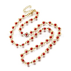 Цепочки-сердечки из латуни и красного граненого стекла для женщин NJEW-D314-05G