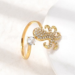 Открытые кольца-манжеты из нержавеющей стали 304 с микропаве из кубического циркония&nbsp;RJEW-Z130-01G-02