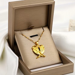 Ожерелья с подвеской в виде крыла сердца из нержавеющей стали с прозрачным кубическим цирконием для женщин FS-WG5CA89-01