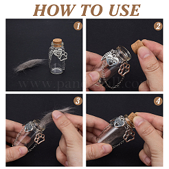 4 шт. прозрачные стеклянные пустые бутылки с подвесками в виде отпечатков лап из сплава AJEW-DR00029