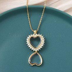 Подвеска в виде сердца из латуни с микропаве из прозрачных кубических цирконий и стекла&nbsp;NJEW-D341-01G